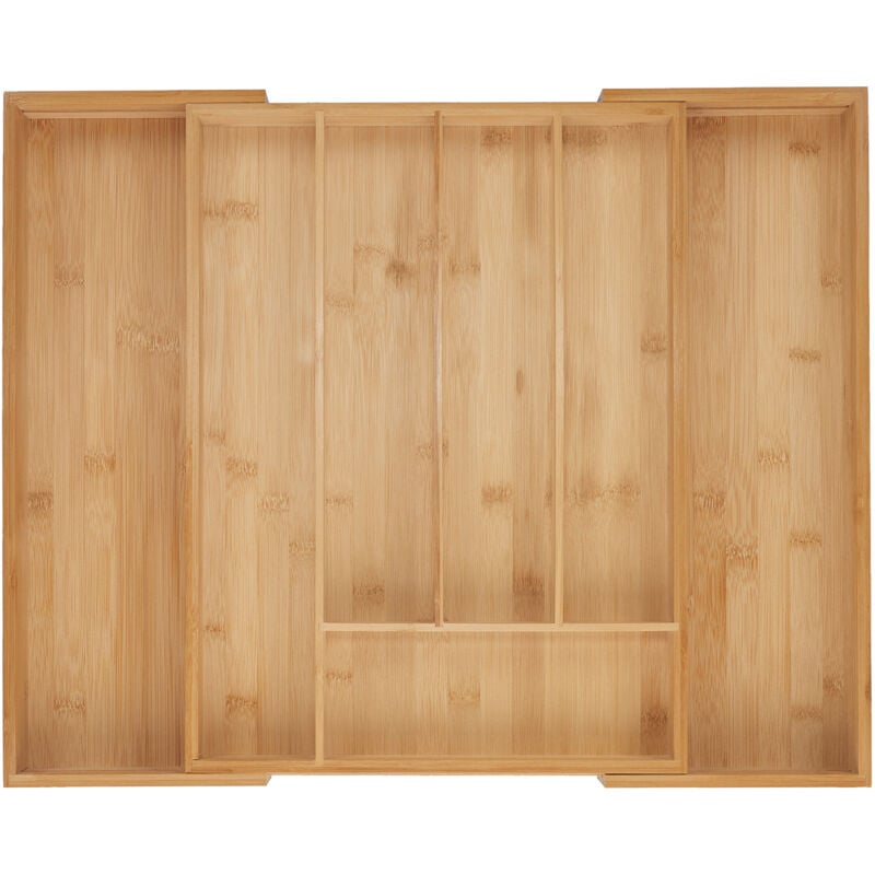 foto del prodotto portaposate da cassetto allungabile, divisorio a 5 7 scomparti per posate, 5x32,5 53,5x43 cm, bamb , naturale relaxdays
