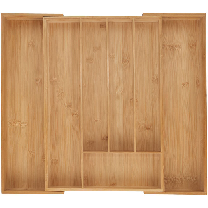 foto del prodotto portaposate da cassetto allungabile, divisorio a 5 7 scomparti per posate, 6 x 34 56 x 50 cm, bamb , naturale relaxdays