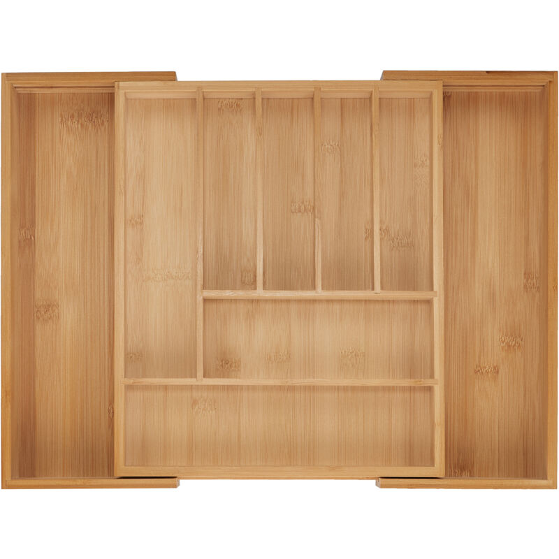 foto del prodotto portaposate da cassetto allungabile, divisorio a 7 9 scomparti per posate, 5x28 44,5x33,5 cm, bamb , naturale relaxdays