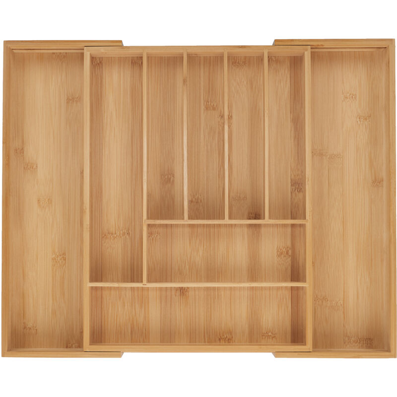 foto del prodotto portaposate da cassetto allungabile, divisorio a 7 9 scomparti per posate, 5x32,5 53,5x43 cm, bamb , naturale relaxdays