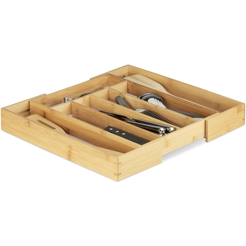 foto del prodotto portaposate da cassetto estraibile larghezza regolabile da 5 a 7 scomparti bamb hlp 5x40x35cm beige bianco relaxdays