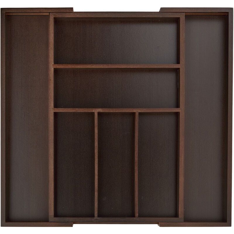 foto del prodotto portaposate da cassetto, estraibile larghezza var., da 5 a 7 scomparti in bamb hlp 5x48x46 cm, marrone scuro relaxdays