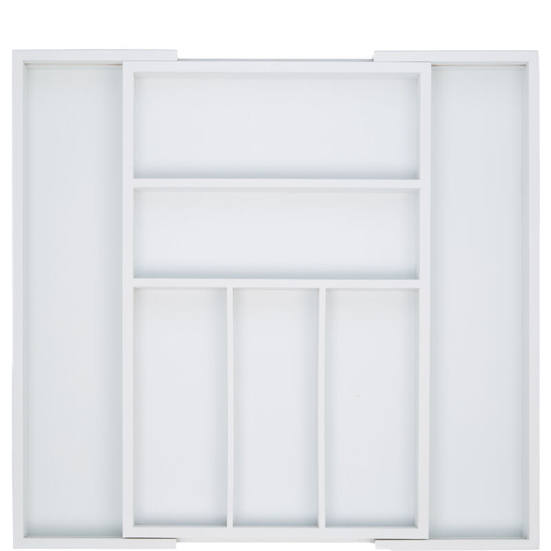 foto del prodotto portaposate da cassetto, estraibile larghezza variabile, da 5 a 7 scomparti in bamb hxlxp 5x48x46 cm, bianco relaxdays