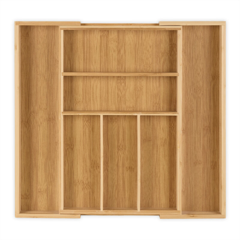 foto del prodotto portaposate da cassetto in bamb , regolabile, estensibile, hlp 5x48x46 cm, 5 7 scomparti, colore naturale relaxdays
