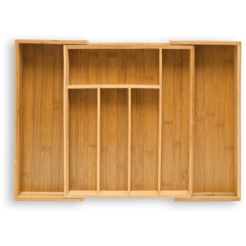 foto del prodotto portaposate da cassetto, in bamb , regolabile, hlp 5x29 48x34 cm, vassoio porta posate, 7 scomparti, naturale relaxdays