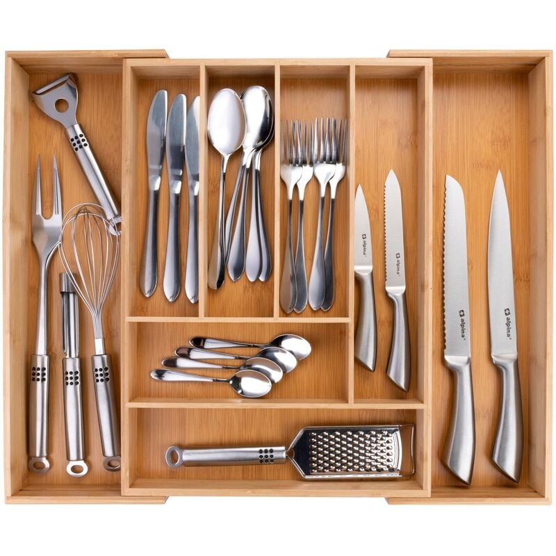 foto del prodotto portaposate da cassetto organizer casetti cucina estensibile 46 x 34 56,5 x 6 cm organizzatore cassetti con 6 a 8 scomparti per utensili da