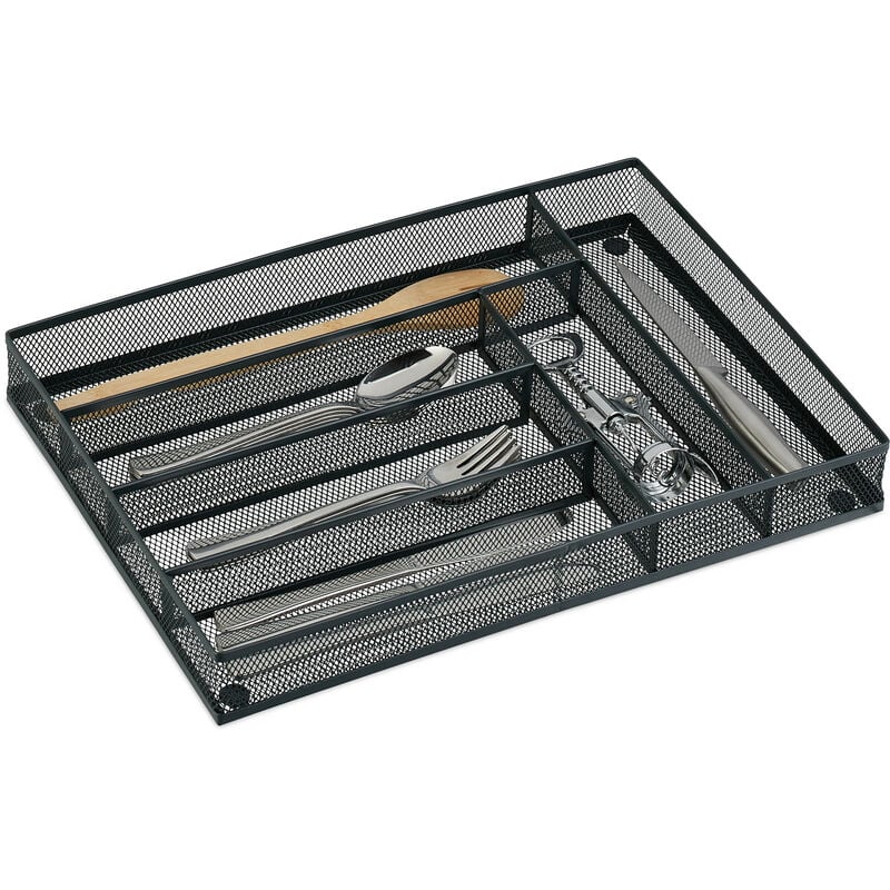 foto del prodotto portaposate da cassetto, organizer per posate, hlp 5x28,5x40,5 cm, 6 scomparti, cucina, in acciaio, antracite relaxdays