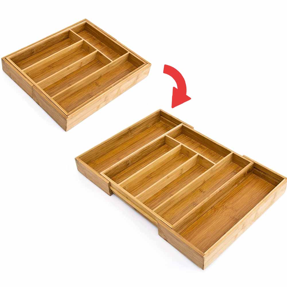 foto del prodotto portaposate estensibile da cassetto cucina porta posate in legno bamb 33x29cm