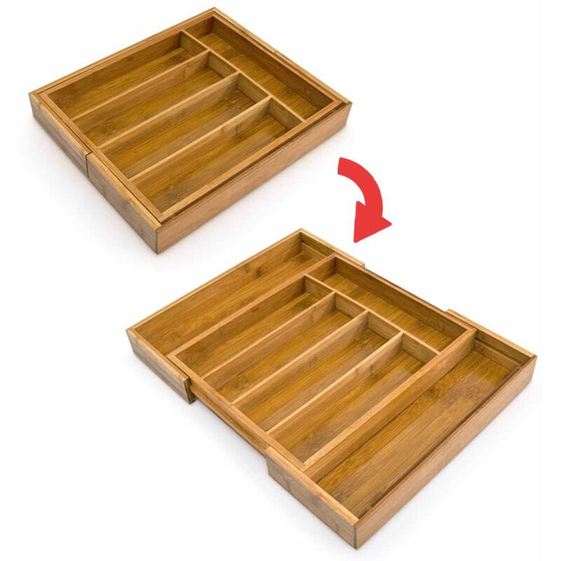 foto del prodotto portaposate estensibile da cassetto cucina porta posate in legno bamb 37x31cm