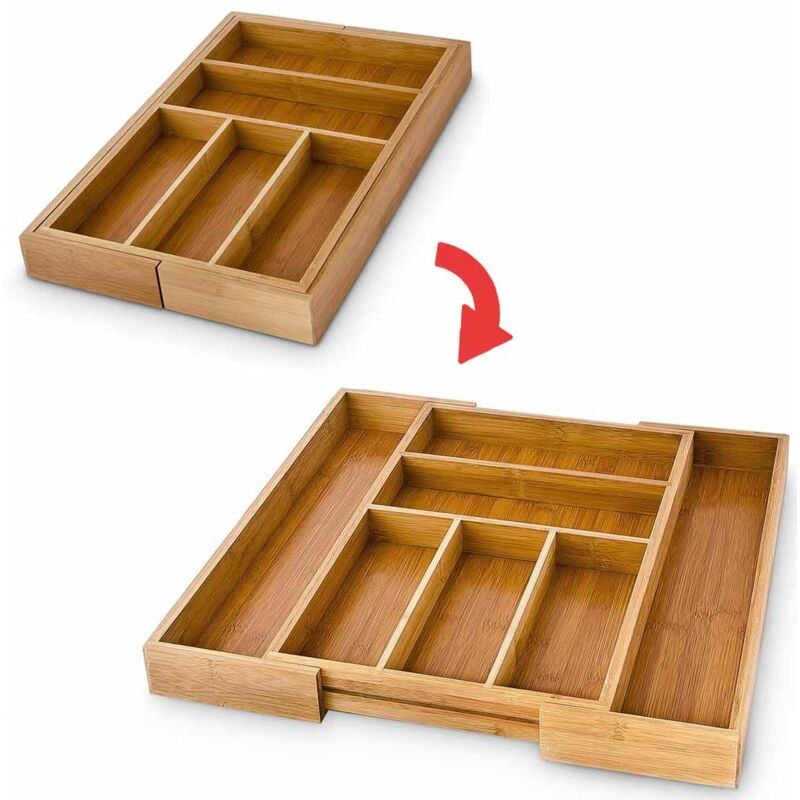 foto del prodotto portaposate estensibile da cassetto cucina porta posate in legno bamb 46x30cm