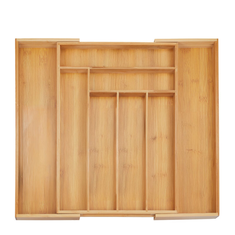 foto del prodotto portaposate in bamb , organizer regolabile per cassetto della cucina, hxlxp 5 x 32,5 52 x 45,5 cm, naturale relaxdays