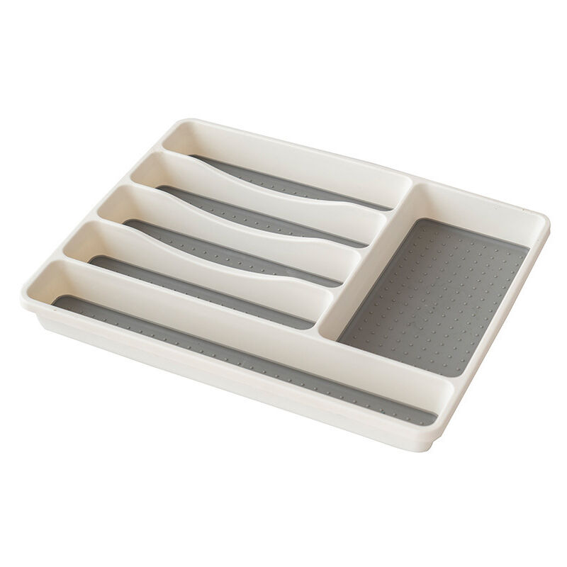 foto del prodotto portaposate in plastica a 6 scomparti per cassetti da cucina, 5 x 33 x 41 cm, strato antiscivolo, bianco sollbry