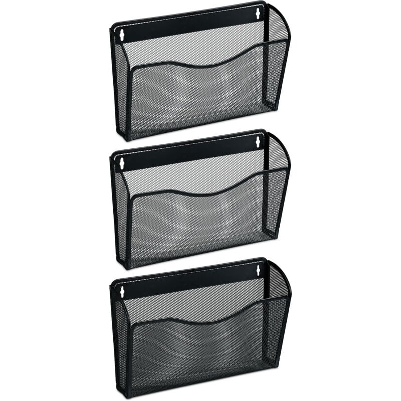 foto del prodotto portariviste da parete, set da 3, a4, in ferro, hlp 22 x 35,5 x 8,5 cm, organizer portagiornali a muro, nero relaxdays