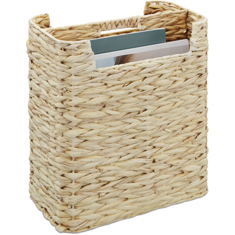 foto del prodotto portariviste da terra in giacinto intrecciato, cesto con 2 scomparti porta riviste e giornali, hlp 38x32x18 cm relaxdays