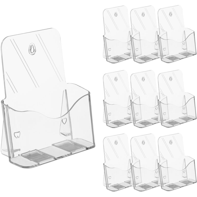 foto del prodotto portariviste parete o tavolo, set 10 porta depliant a5, espositore acrilico a muro, 20x17,5x8,5cm, trasparente relaxdays