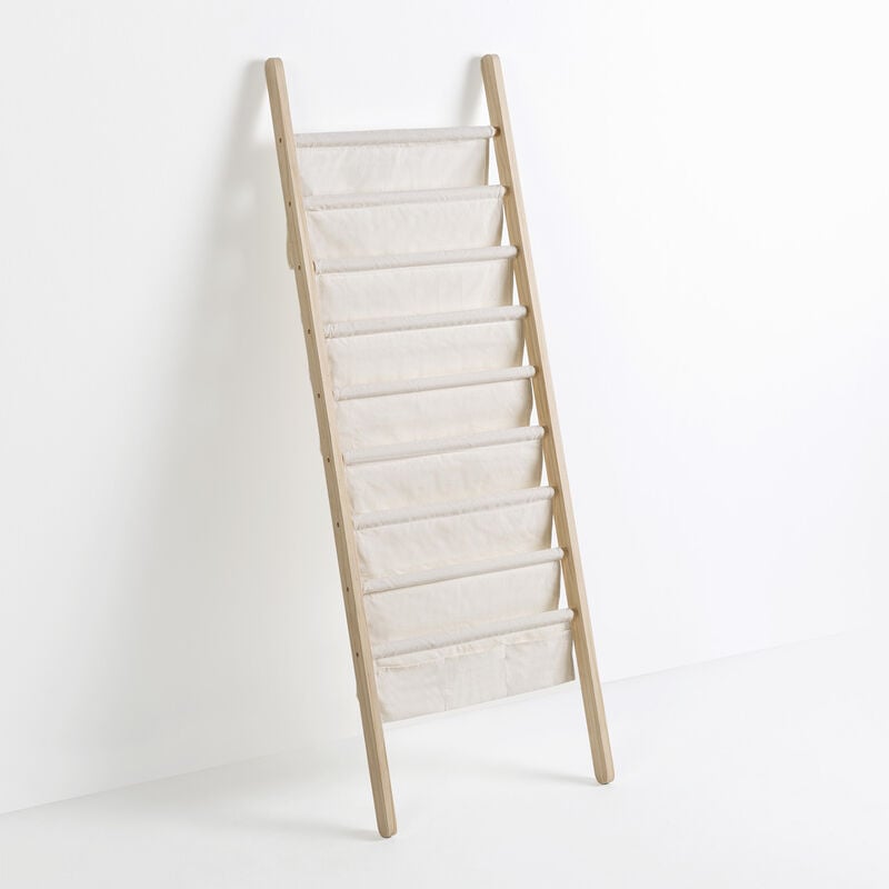 foto del prodotto portariviste xoel in tessuto e legno a 8 scomparti