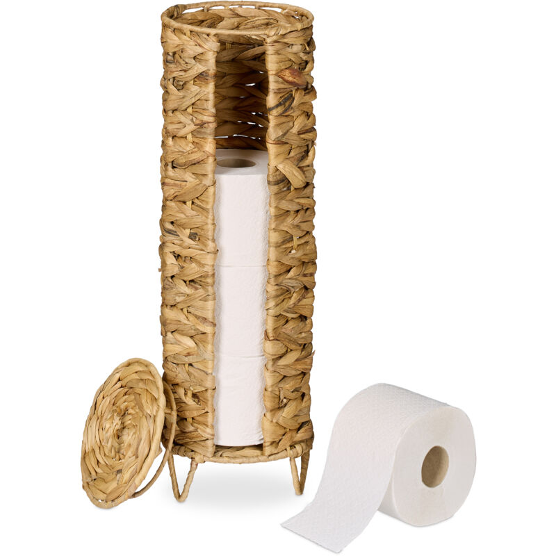 foto del prodotto portarotoli carta igienica, contenitore porta 4 rotoli di riserva, 50,5x16 cm, piantana in giacinto naturale relaxdays