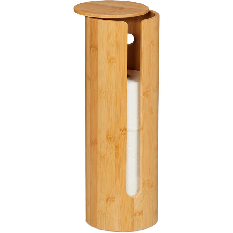 foto del prodotto portarotoli carta igienica, contenitore porta 4 rotoli di riserva, hxd 42x14,5cm, piantana in bamb , naturale relaxdays
