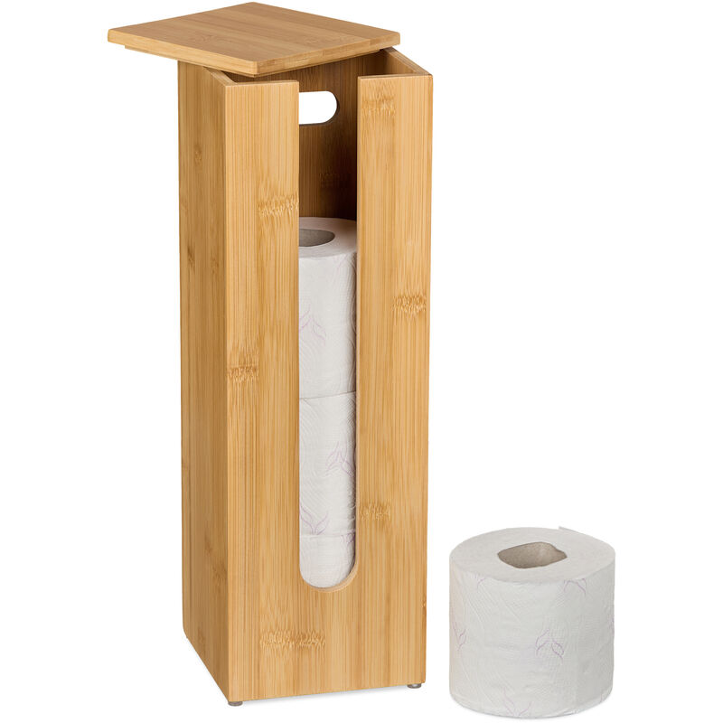 foto del prodotto portarotoli carta igienica, contenitore porta rotolo ricambio, hlp 42x13,5x13,5 cm, bamb , marrone naturale relaxdays