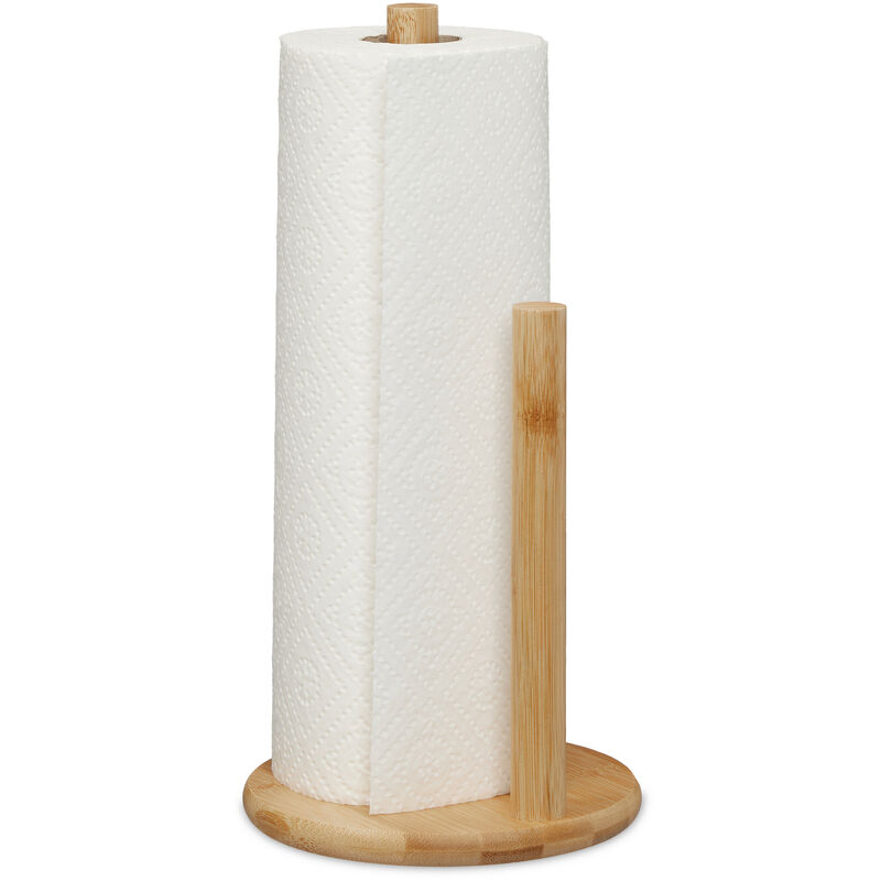 foto del prodotto portarotoli da cucina, porta scottex con asta ferma carta assorbente, hxd 28 x 14,5cm, bamb , marrone naturale relaxdays
