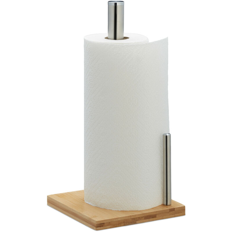 foto del prodotto portarotoli da cucina, porta scottex con ferma carta in acciaio inox, 33x16x16 cm, bamb , naturale argentato relaxdays