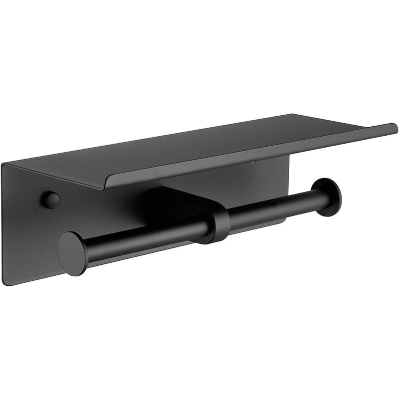 foto del prodotto portarotolo carta igienica nero per 2 rotoli con doppio ripiano portarotolo da parete in acciaio inox per wc da bagno