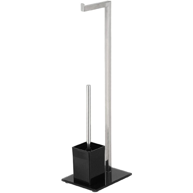 foto del prodotto portarotolo con porta scopino in metallo con base in vetro design moderno nero