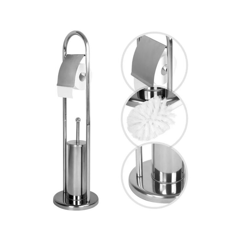 foto del prodotto portarotolo con scopino e porta scopino in acciaio accessori bagno wc 80cm