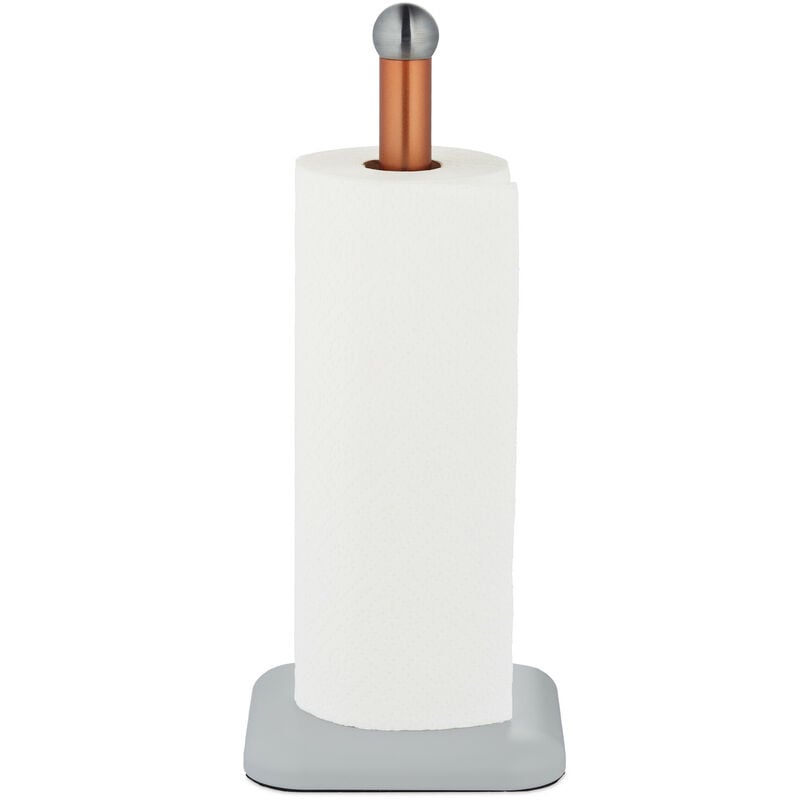 foto del prodotto portarotolo da cucina, porta rotolone carta assorbente da casa, hlp 36x15x15 cm, acciaio inox, bianco ramato relaxdays
