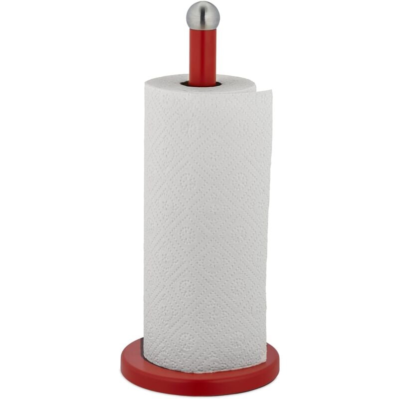 foto del prodotto portarotolo da cucina, porta rotolone carta assorbente, in acciaio inox, hxd 35 x 15 cm, rosso argentato, inossidabile relaxdays