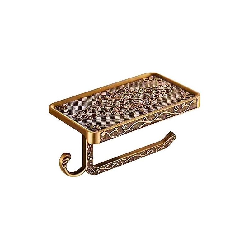 foto del prodotto portarotolo da parete 2 in 1 con foratura, portarotolo vintage con ripiano per bagno bronzo sollbry