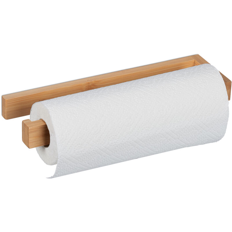 foto del prodotto portarotolo da parete in cucina, porta rotolone di carta assorbente per la casa, 3x31x9 cm, in bamb , naturale relaxdays