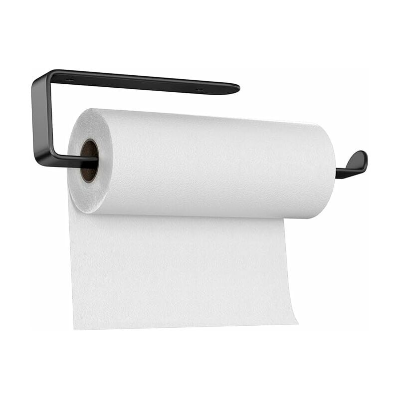 foto del prodotto portarotolo di carta da cucina a parete nero, 33 cm, autoadesivo o forabile, portarotolo di carta da cucina in alluminio spaziale per cucina, bagno,