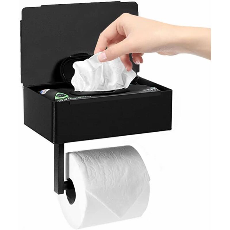 foto del prodotto portarotolo di carta igienica, porta salviette nero opaco, contenitore portaoggetti, portarotolo da parete in acciaio inox per bagno e cucina