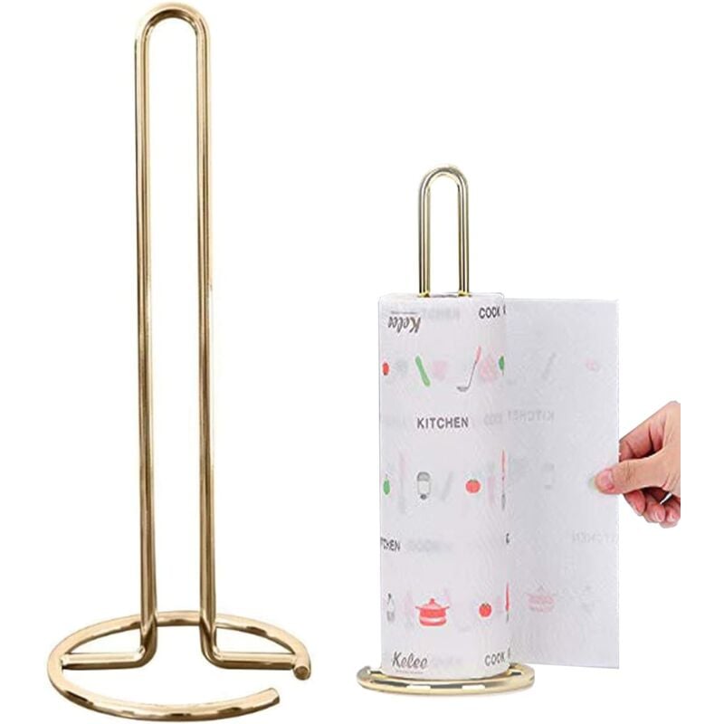 foto del prodotto portarotolo di carta, portarotolo da cucina portatile in acciaio inox dorato, portarotolo di carta igienica, dispenser di carta verticale in acciaio