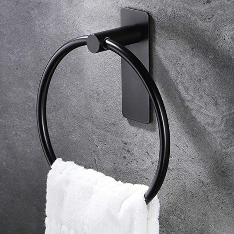 foto del prodotto portasalviette rotondo autoadesivo accessori bagno, nero