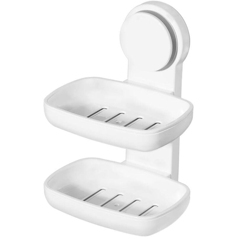 foto del prodotto portasapone a ventosa a doppio strato, senza foratura e riutilizzabile, portata 5 kg, installazione in 1 secondo, per piastrelle, doccia, parete,