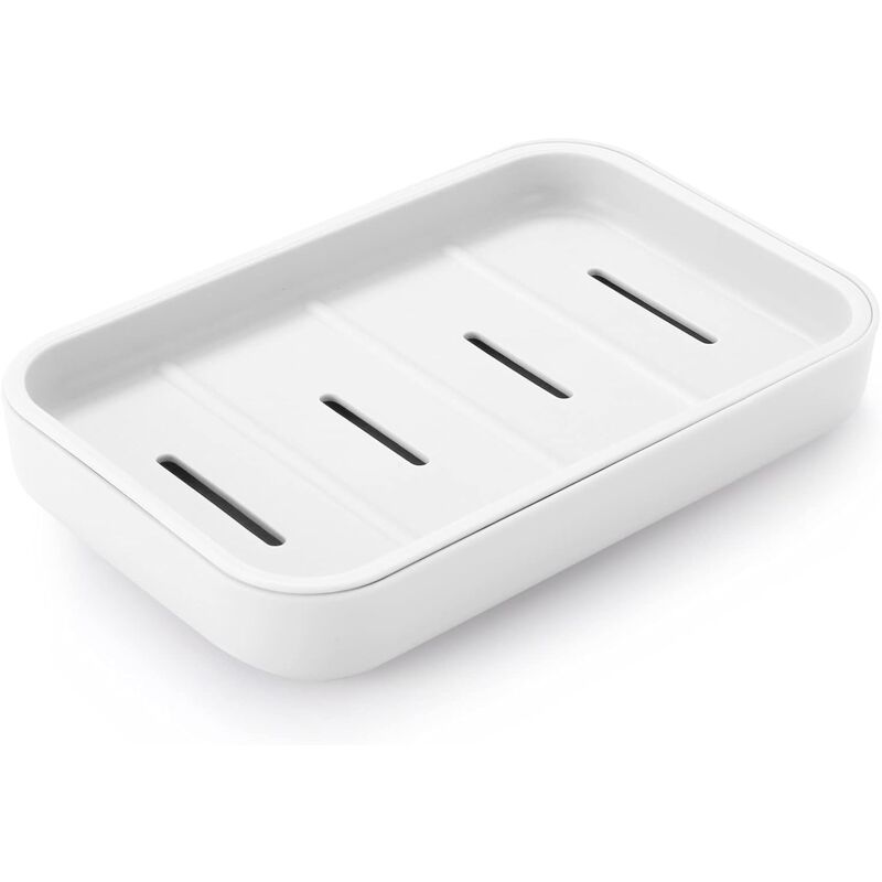 foto del prodotto portasapone bianco da bagno con scolapiatti, salvasapone per la doccia, facile da pulire, asciugare e impedisce la formazione di schiuma.