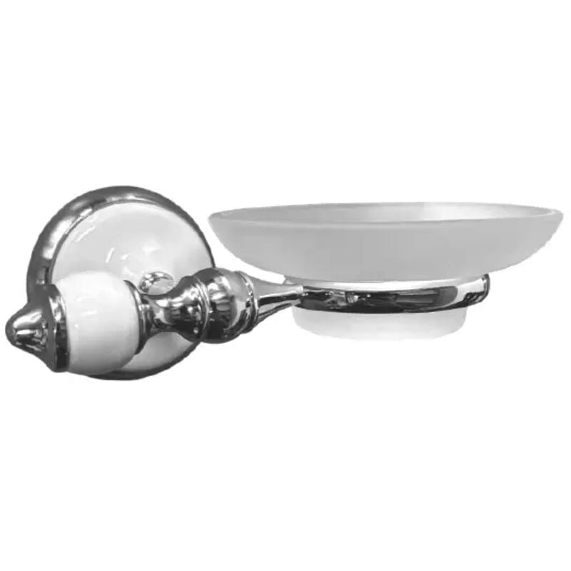 foto del prodotto portasapone con inserti in ceramica bianca e piattino vetro opaco - serie epoca