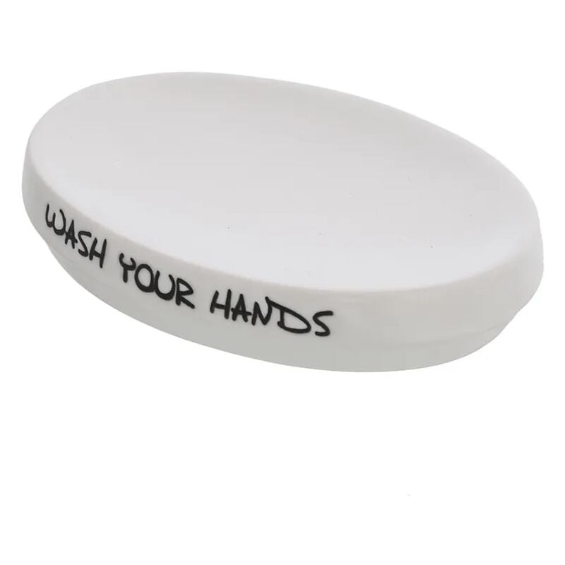 foto del prodotto portasapone da appoggio bianco linea wash con scritte nere