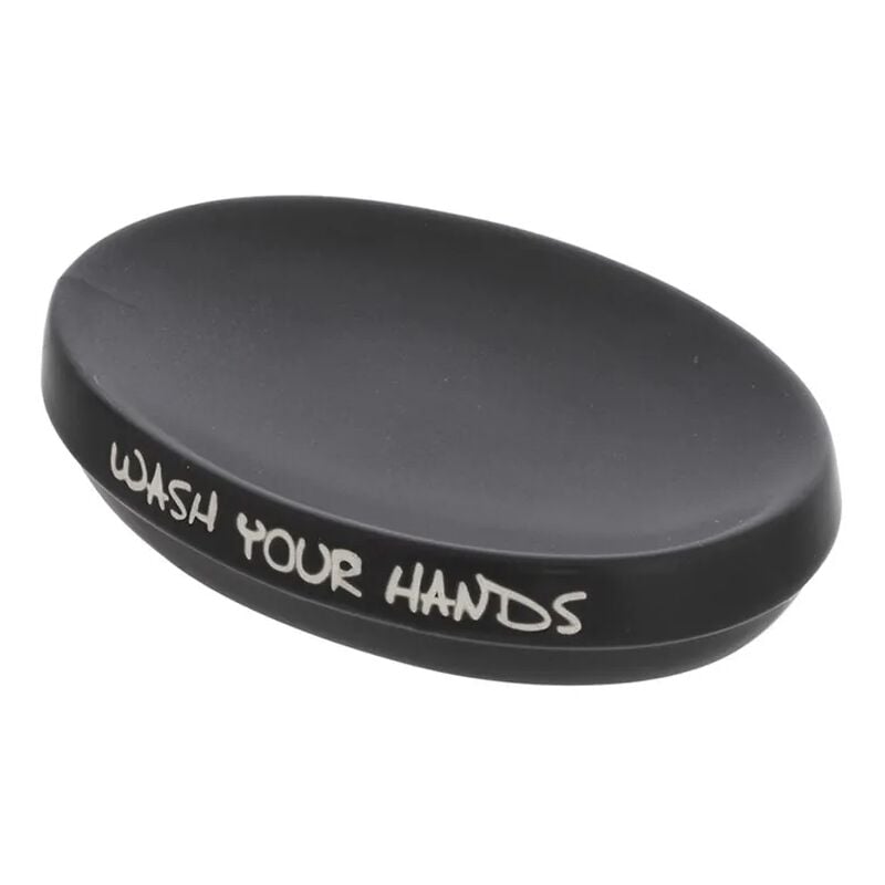 foto del prodotto portasapone da appoggio linea wash nero opaco con scritte