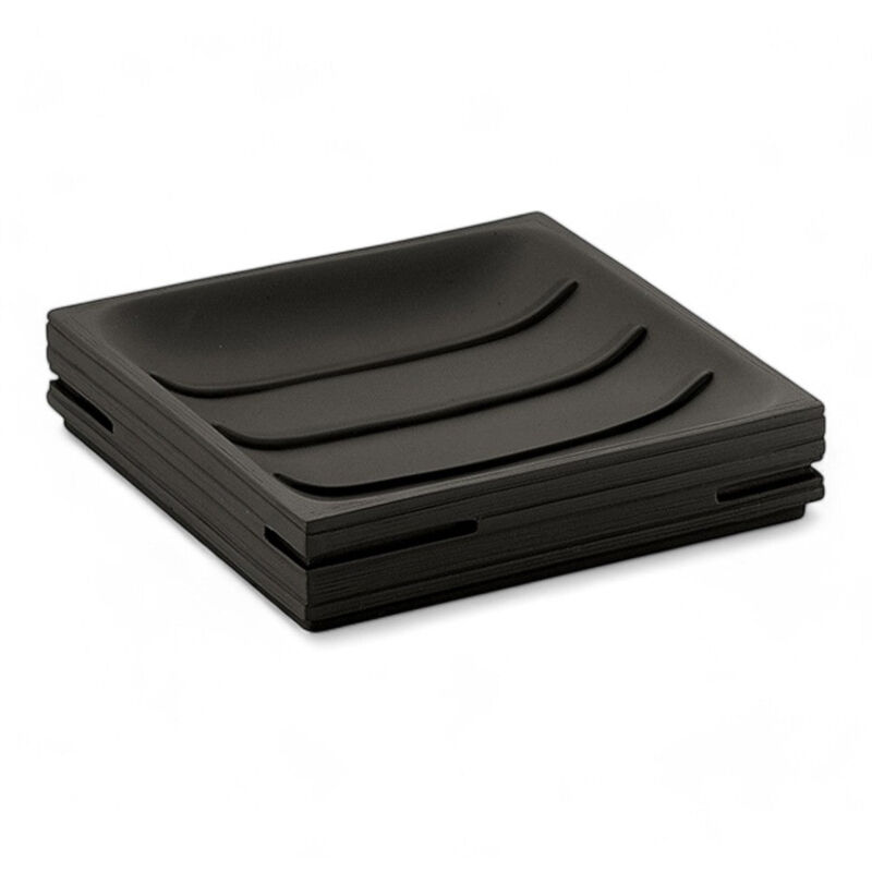 foto del prodotto portasapone da appoggio nero in resina 11x11 cm moderno per arredo bagno linea dark