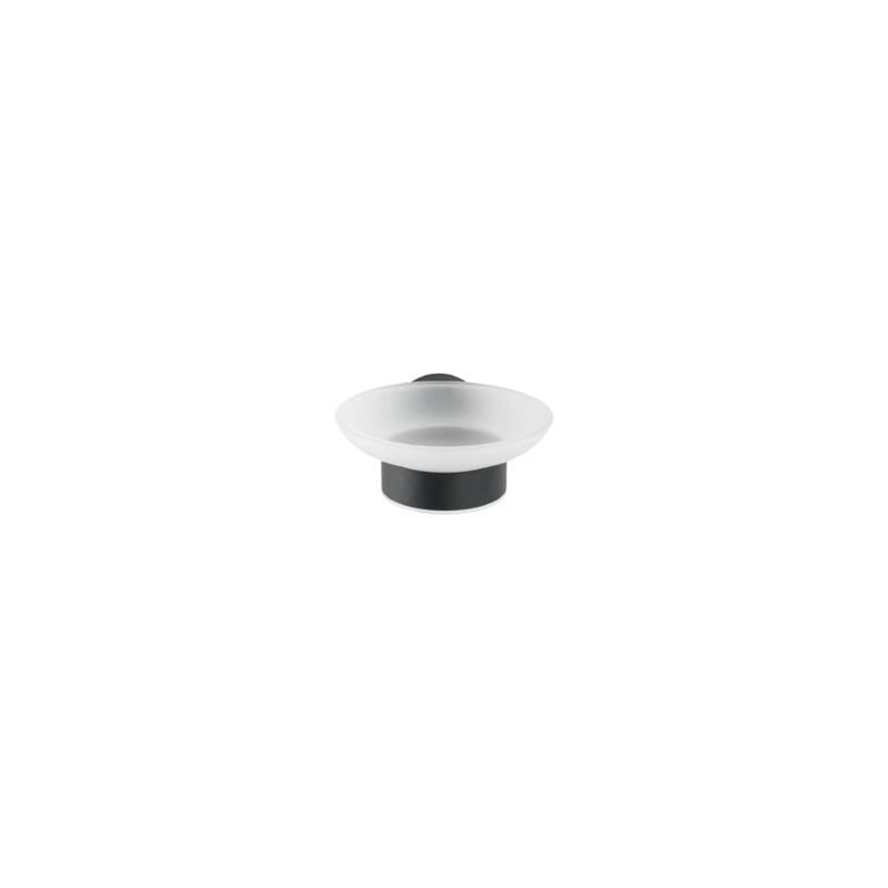 foto del prodotto portasapone da parete bosio black, portasapone rotondo da parete, acciaio inox vetro satinato, 11x5,5x13 cm, nero opaco