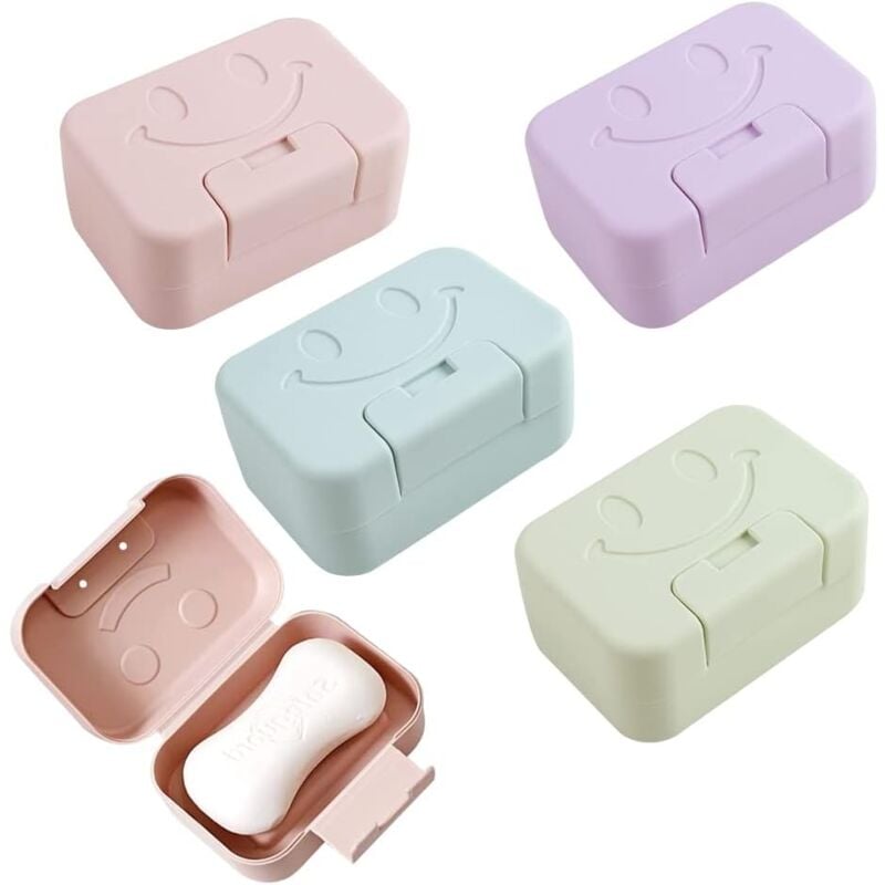 foto del prodotto portasapone da viaggio confezione da 4 , con coperchio, portatile, in plastica, facile da pulire. bebusingoto
