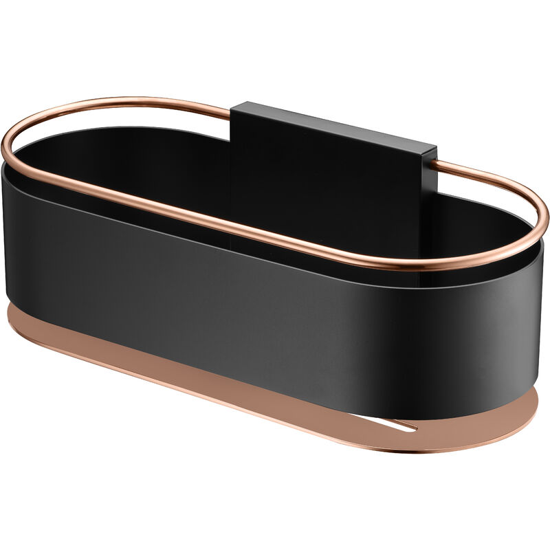 foto del prodotto portasapone frontale rotondo modello anga nero con finitura in oro rosa imex