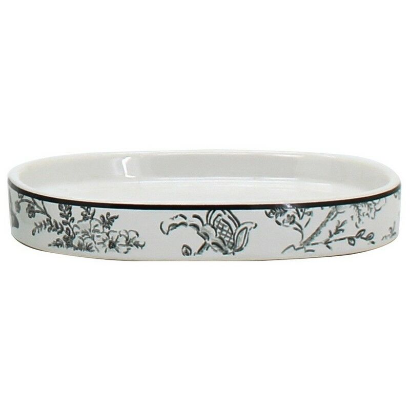 foto del prodotto portasapone in ceramica bianco con decori serie fiori