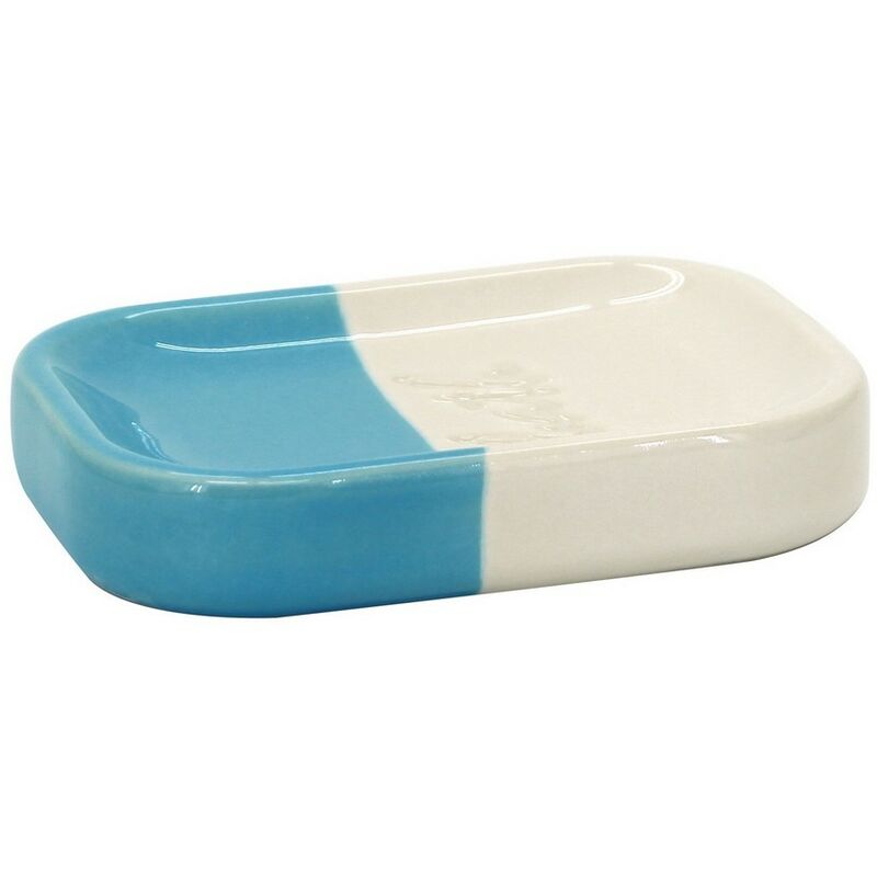 foto del prodotto portasapone in ceramica blu bianco serie bath