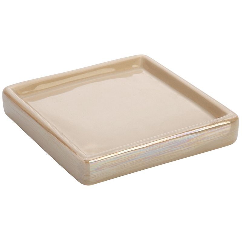 foto del prodotto portasapone in ceramica lucida beige a forma di cubo