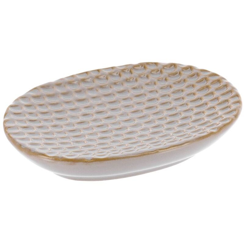 foto del prodotto portasapone in gres laccato tartaruga beige tendance