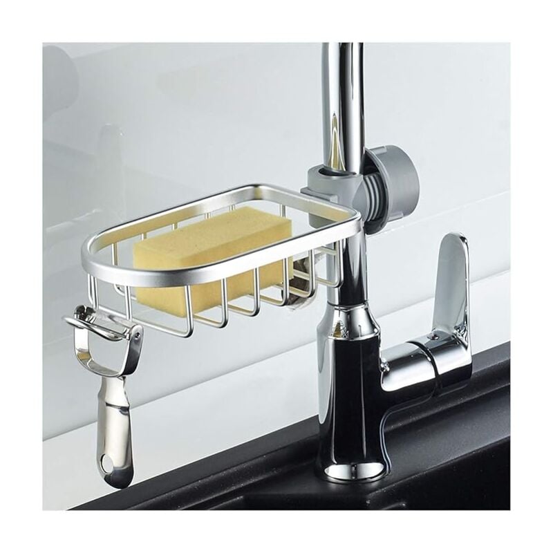 foto del prodotto portasapone sospeso con gancio, portaoggetti per bagno e cucina, senza foratura, in alluminio bebusingoto